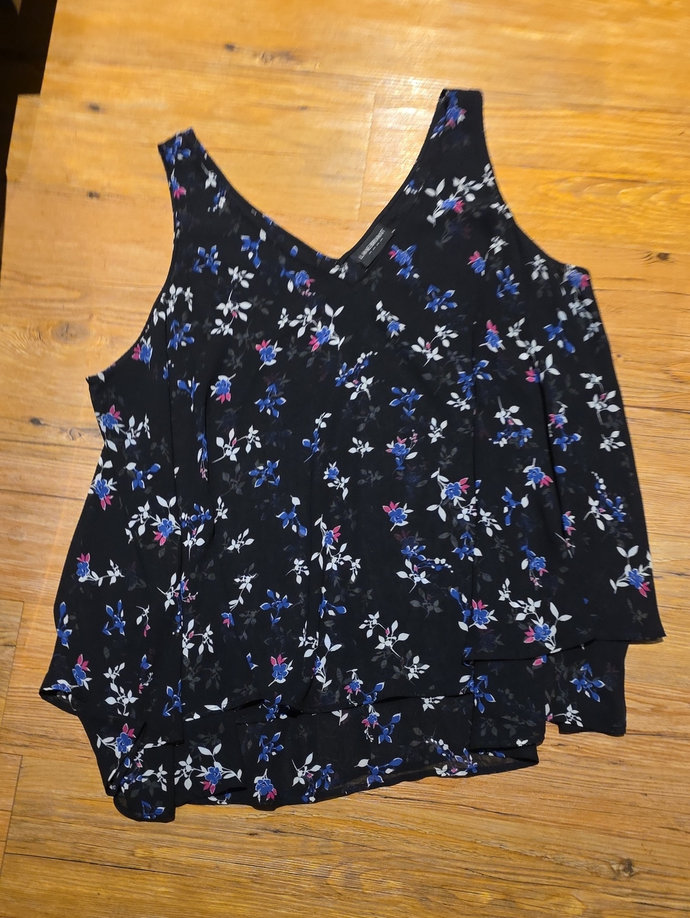 Lane Bryant Black Floral V-Neck Layered Camisole